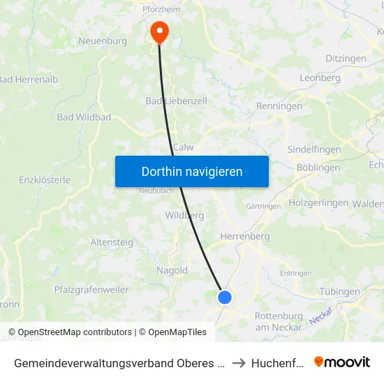 Gemeindeverwaltungsverband Oberes Gäu to Huchenfeld map