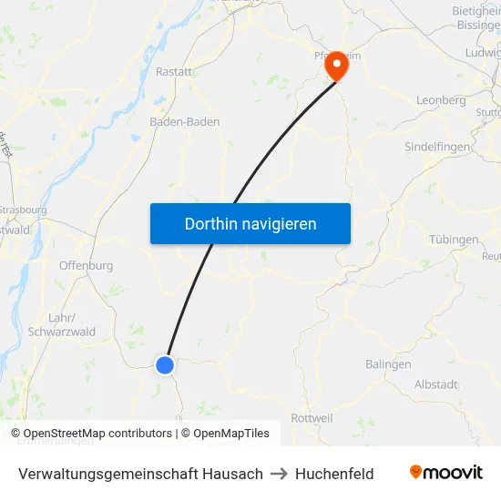 Verwaltungsgemeinschaft Hausach to Huchenfeld map