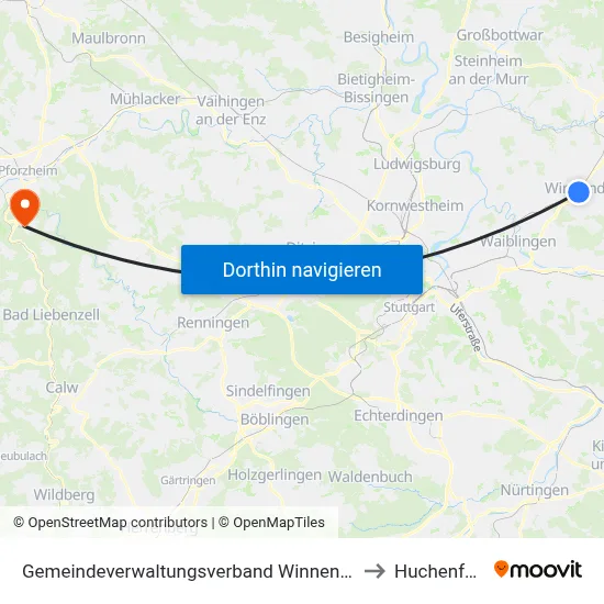 Gemeindeverwaltungsverband Winnenden to Huchenfeld map