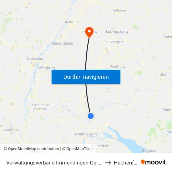 Verwaltungsverband Immendingen-Geisingen to Huchenfeld map
