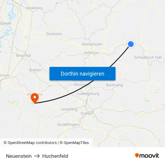 Neuenstein to Huchenfeld map