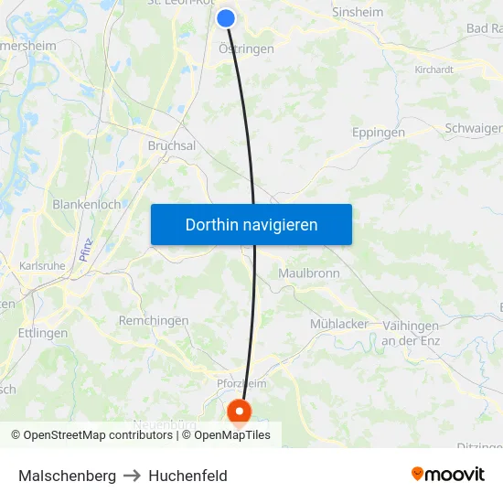 Malschenberg to Huchenfeld map