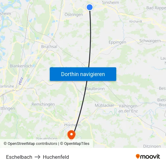 Eschelbach to Huchenfeld map
