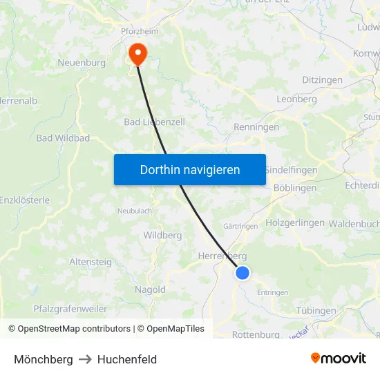 Mönchberg to Huchenfeld map