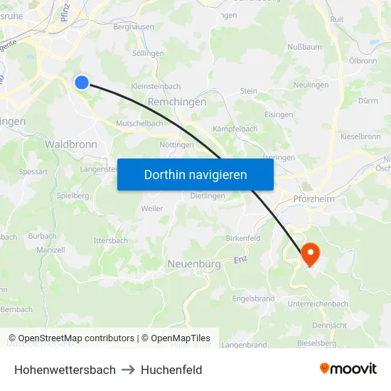 Hohenwettersbach to Huchenfeld map