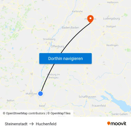 Steinenstadt to Huchenfeld map