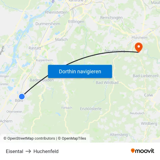 Eisental to Huchenfeld map