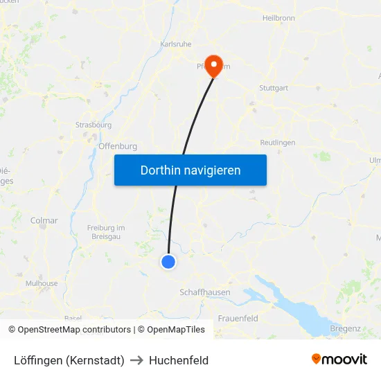 Löffingen (Kernstadt) to Huchenfeld map