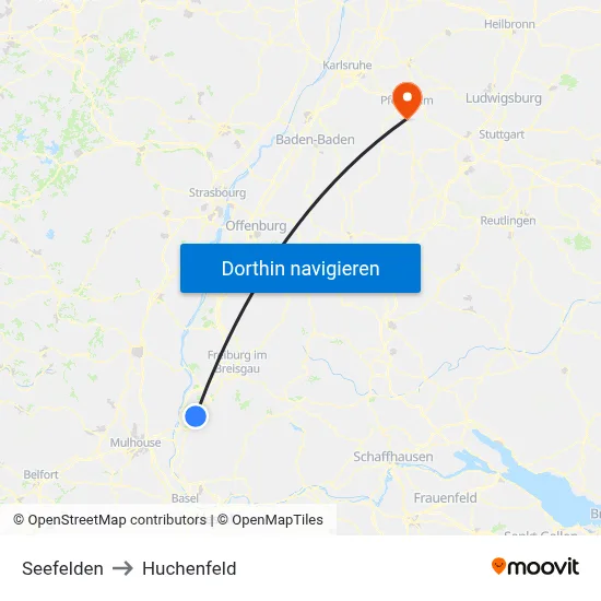 Seefelden to Huchenfeld map