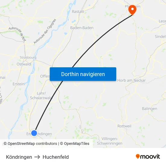 Köndringen to Huchenfeld map