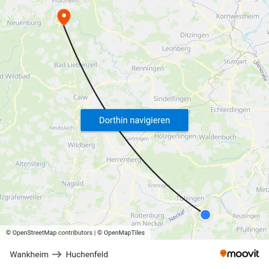 Wankheim to Huchenfeld map