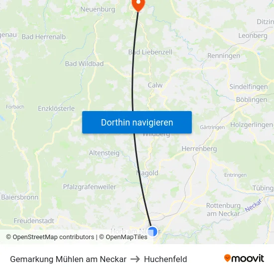 Gemarkung Mühlen am Neckar to Huchenfeld map