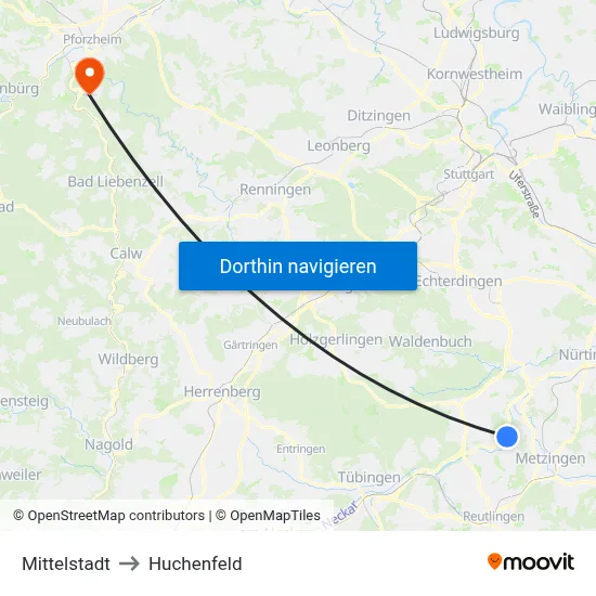 Mittelstadt to Huchenfeld map