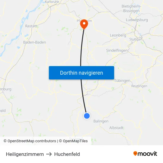 Heiligenzimmern to Huchenfeld map