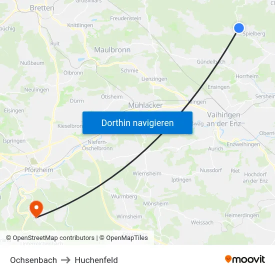 Ochsenbach to Huchenfeld map