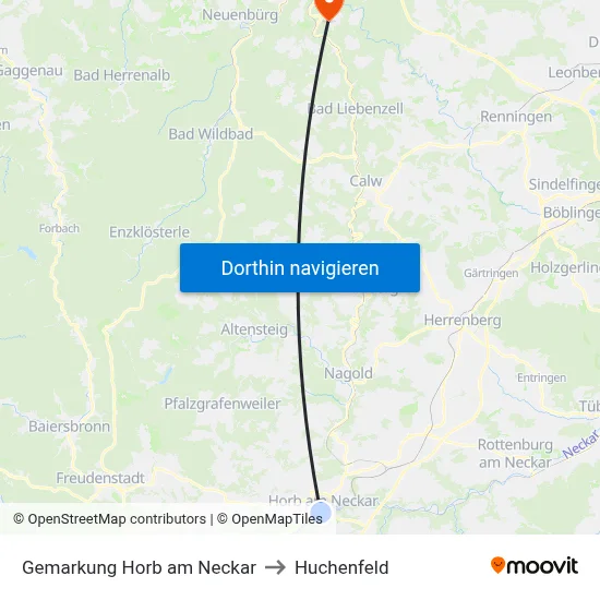 Gemarkung Horb am Neckar to Huchenfeld map