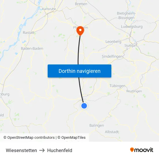 Wiesenstetten to Huchenfeld map