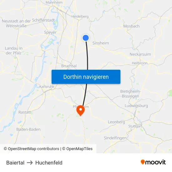 Baiertal to Huchenfeld map