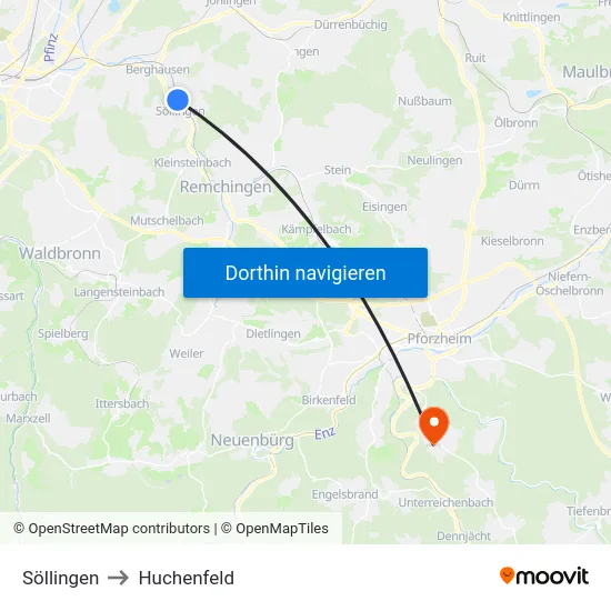 Söllingen to Huchenfeld map