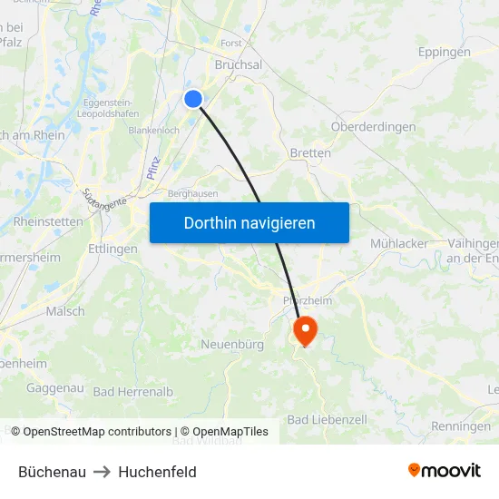 Büchenau to Huchenfeld map