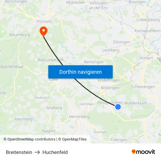 Breitenstein to Huchenfeld map