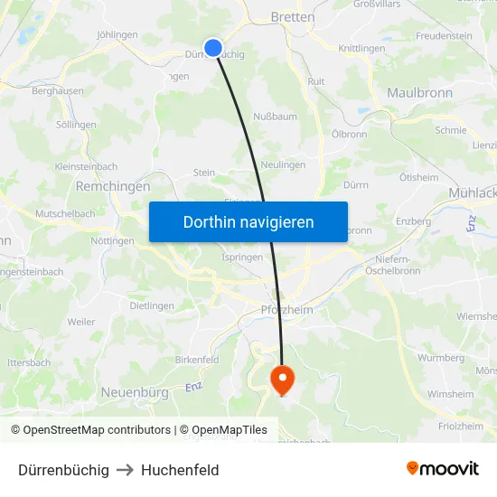 Dürrenbüchig to Huchenfeld map