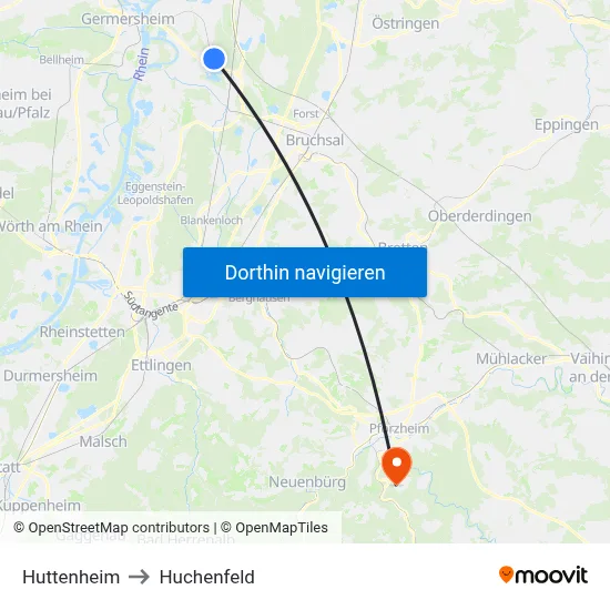 Huttenheim to Huchenfeld map