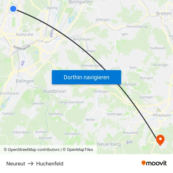 Neureut to Huchenfeld map
