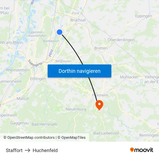 Staffort to Huchenfeld map