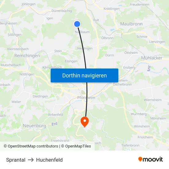 Sprantal to Huchenfeld map