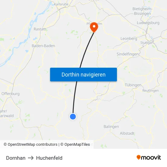 Dornhan to Huchenfeld map