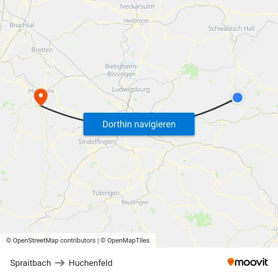 Spraitbach to Huchenfeld map