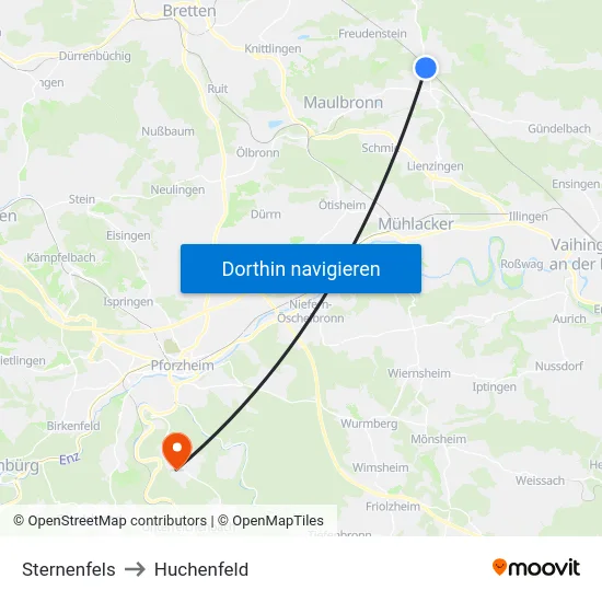 Sternenfels to Huchenfeld map
