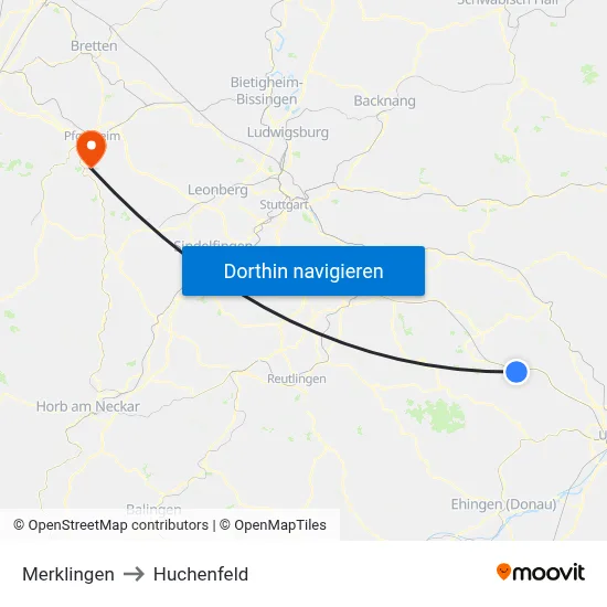 Merklingen to Huchenfeld map