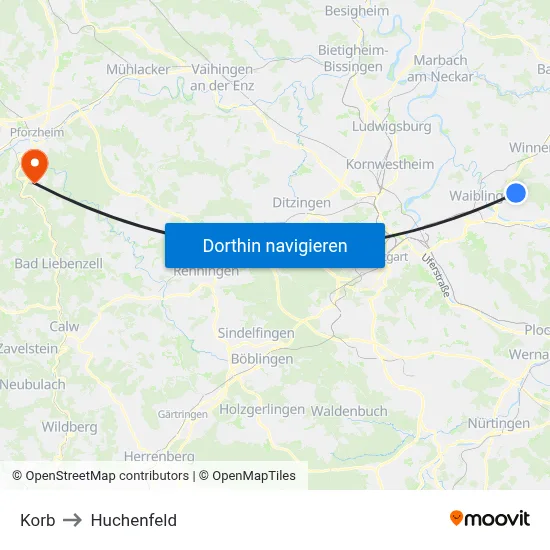 Korb to Huchenfeld map