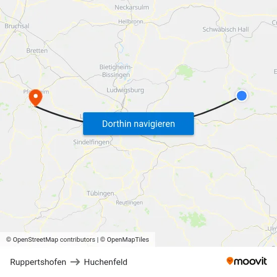 Ruppertshofen to Huchenfeld map
