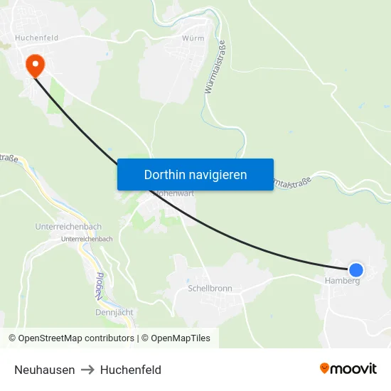 Neuhausen to Huchenfeld map