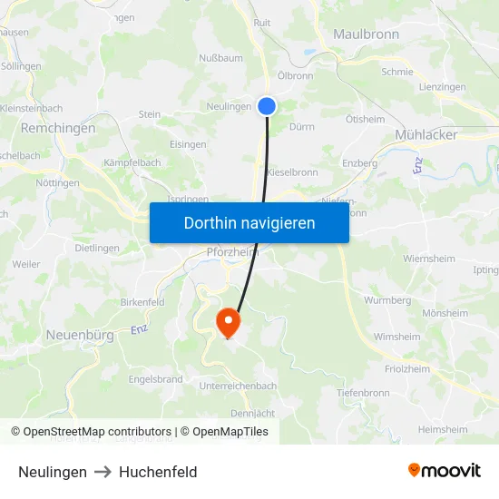 Neulingen to Huchenfeld map