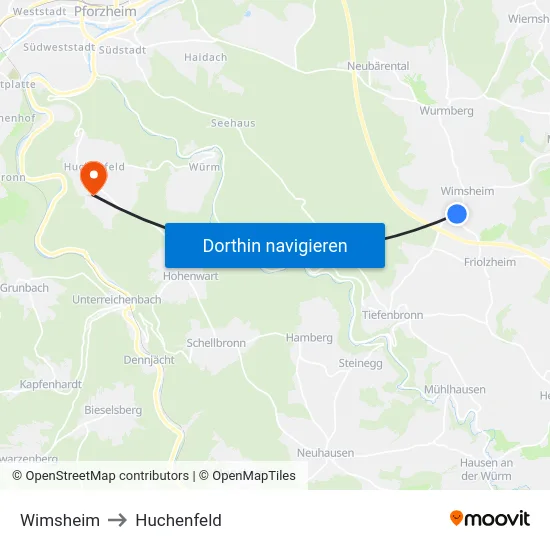 Wimsheim to Huchenfeld map