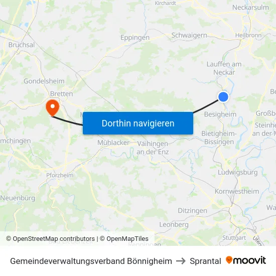 Gemeindeverwaltungsverband Bönnigheim to Sprantal map