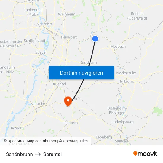 Schönbrunn to Sprantal map