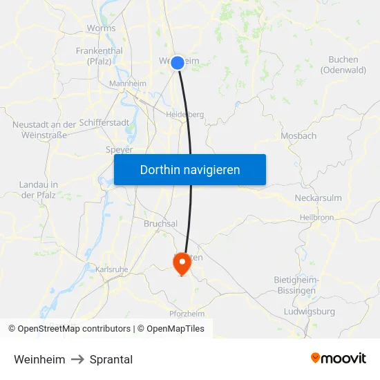 Weinheim to Sprantal map