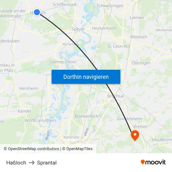 Haßloch to Sprantal map