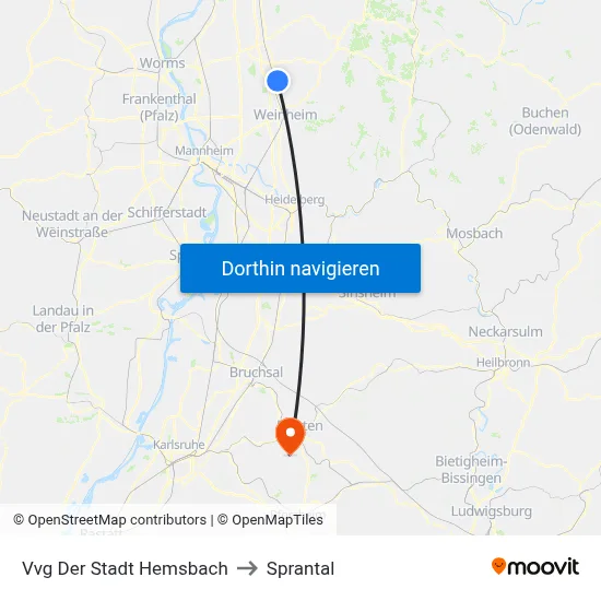 Vvg Der Stadt Hemsbach to Sprantal map