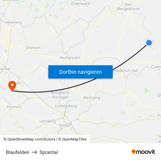 Blaufelden to Sprantal map