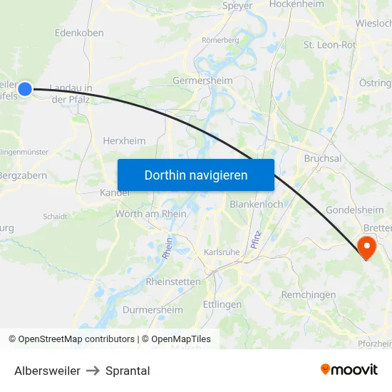 Albersweiler to Sprantal map