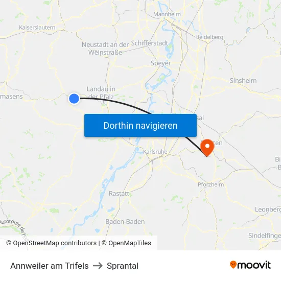 Annweiler am Trifels to Sprantal map