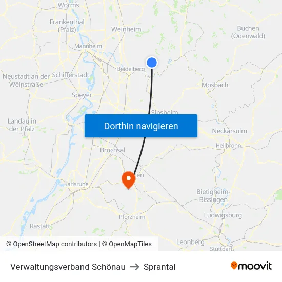 Verwaltungsverband Schönau to Sprantal map