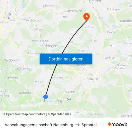 Verwaltungsgemeinschaft Neuenbürg to Sprantal map