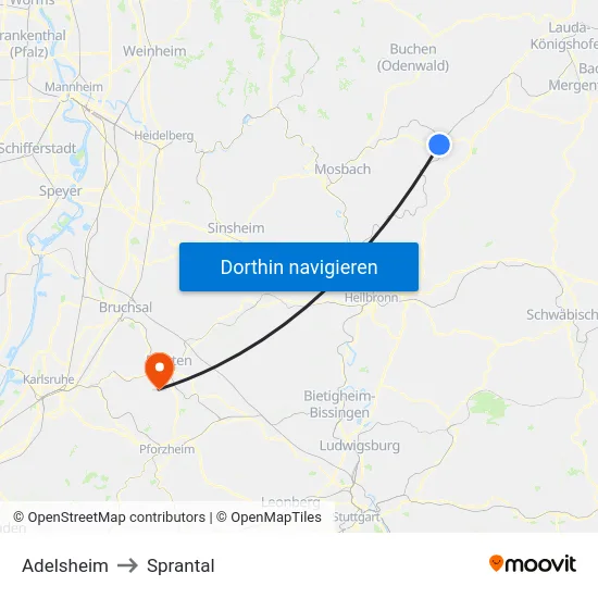 Adelsheim to Sprantal map